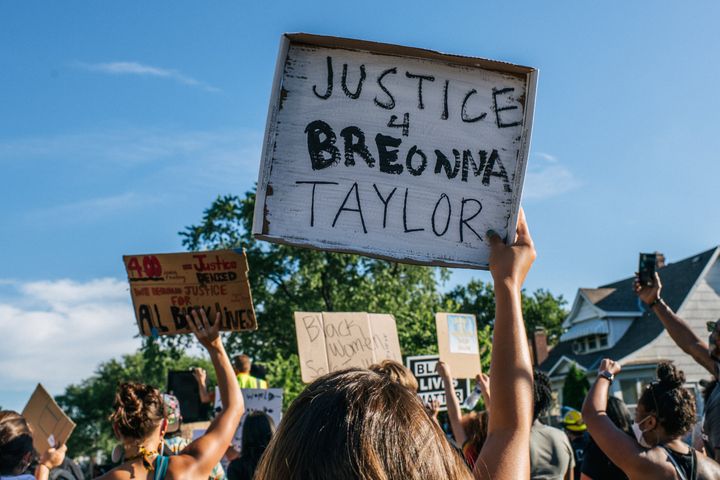 People march in the streets during a demonstration on June 26, 2020 in Minneapolis honoring Breonna Taylor, who was shot and killed by members of the Louisville Metro Police Department on March 13, 2020.