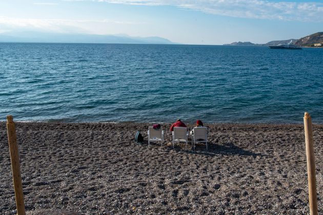 A nearly empty beach during the second lockdown of the country on November 12, 2020 in Loutraski, Greece. The country this week extended a lockdown and tightened restrictions in more areas.