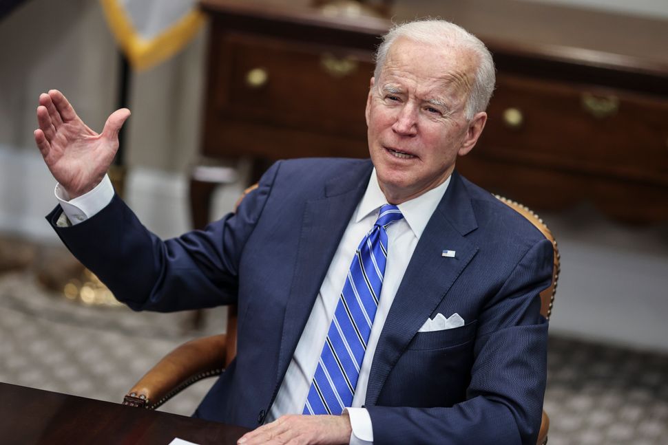 Biden speaks during a virtual call in the Roosevelt Room of the White House, March 4, in Washington, D.C.