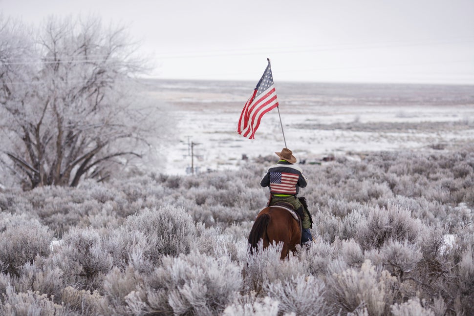 Duane Ehmer rides his horse at the occupied Malheur National Wildlife Refuge in Burns, Oregon, Jan. 7, 2016.