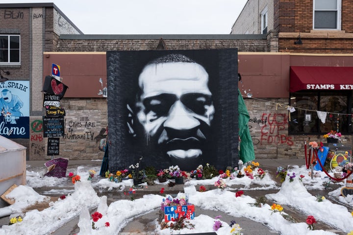 A mural of George Floyd at the intersection of 38th Street and Chicago Avenue S. in Minneapolis, United States, on January 18