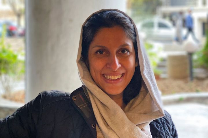 Nazanin posing for a photo on Sunday after she was released from house arrest
