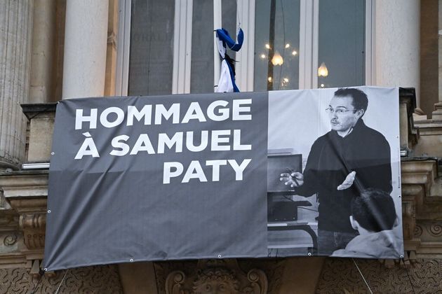 Une banderole hommage à Samuel Paty à Montpellier le 21 octobre