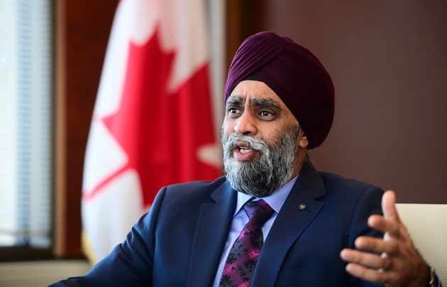 Minister of National Defence Harjit Sajjan takes part in an interview with The Canadian Press at National Defence Headquarters in Ottawa on Dec. 17, 2020.