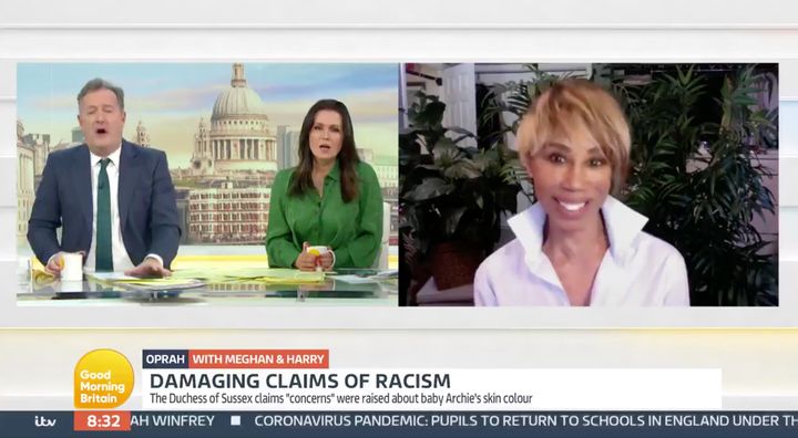 "Leave the racism stuff to us, eh?" Trisha Goddard said.