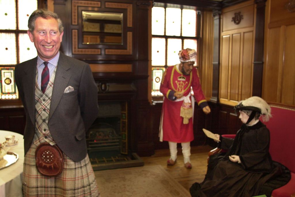 Prince Charles opening the Old Station in Ballater, near Balmoral. To the right is a life size exhibit of Queen Victoria waiting to catch her last train in 1900 from the station with her Mushi, Abdul Karim