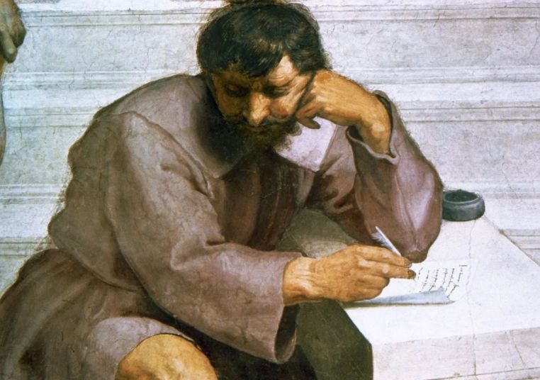 Ο μελαγχολικός συγγραφέας στο έργο του Ραφαήλ, Η Σχολή των Αθηνών (1511)