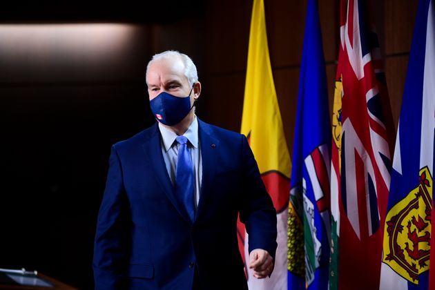 Conservative Party leader Erin O’Toole leaves a press conference in Ottawa on Feb. 16,