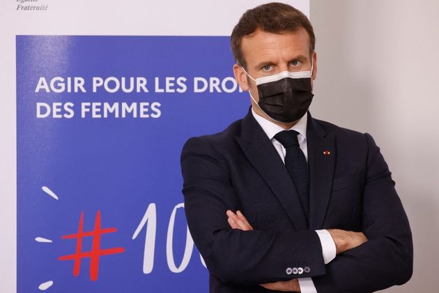 Emmanuel Macron lors d'une rencontre avec des entrepreneures à L’Ascenseur, le 8 mars 2021