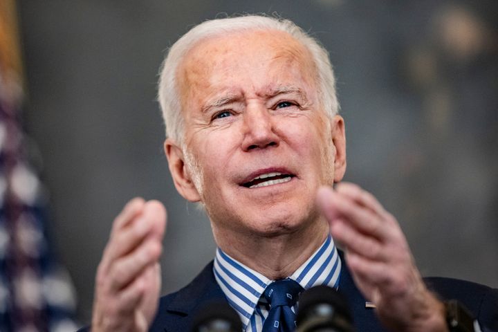 President Joe Biden speaks following the passage of the American Rescue Plan in the Senate on Saturday. The Senate passed the latest COVID-19 relief bill on a party-line vote after an all-night session.