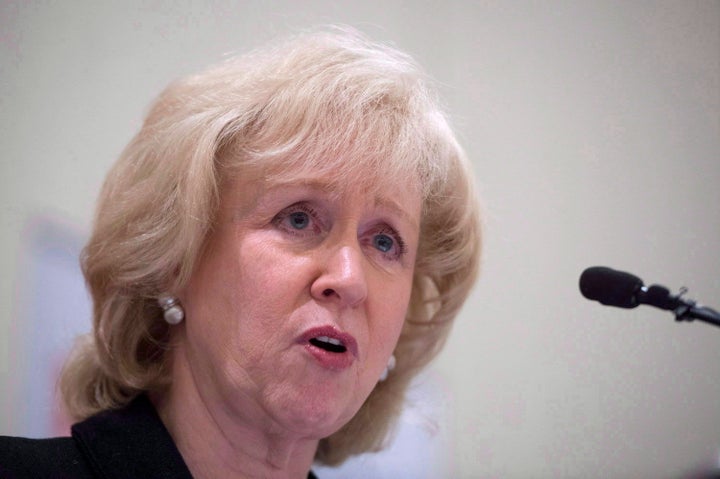 Former Canadian prime minister Kim Campbell addresses the Canadian Club in downtown Vancouver on April 22, 2015.