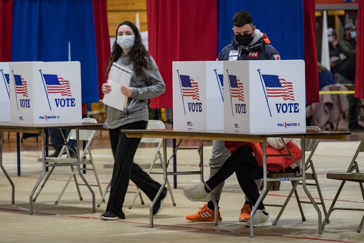 Voters cast their ballots in Derry, New Hampshire, in the presidential election on Nov. 3, 2020.