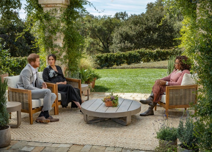 Oprah Winfrey interviews Prince Harry and Meghan Markle on CBS, March 7, 2021.