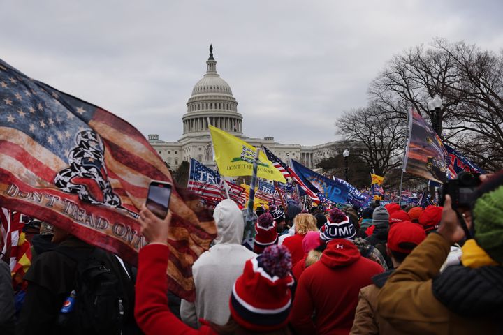 Thousands of Donald Trump supporters gather outside the U.S. Capitol following a "Stop the Steal" rally on Jan. 6.