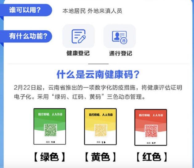 雲南省の健康コード