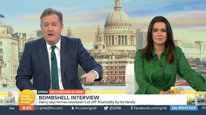 Piers Morgan on what would prove to be his penultimate episode of Good Morning Britain in March with co-host Susanna Reid