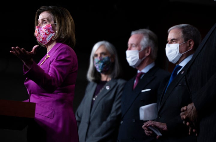 US Speaker of the House Nancy Pelosi (D-Calif.) speaks during a news conference with House Democrats regarding the upcoming vote on the COVID-19 relief package on Capitol Hill in Washington, D.C., on March 9, 2021.