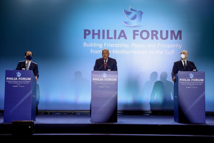 Συνάντηση Υπουργών Εξωτερικών "Philia Forum", με τη συμμετοχή της Αιγύπτου, των Ηνωμένων Αραβικών Εμιράτων, της Κύπρου, του Μπαχρέιν, και της Σαουδικής Αραβίας. την Πέμπτη 11 Φεβρουαρίου 2021