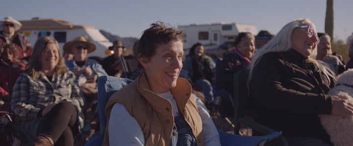 Frances McDormand at the Rubber Tramp Rendezvous in "Nomadland."