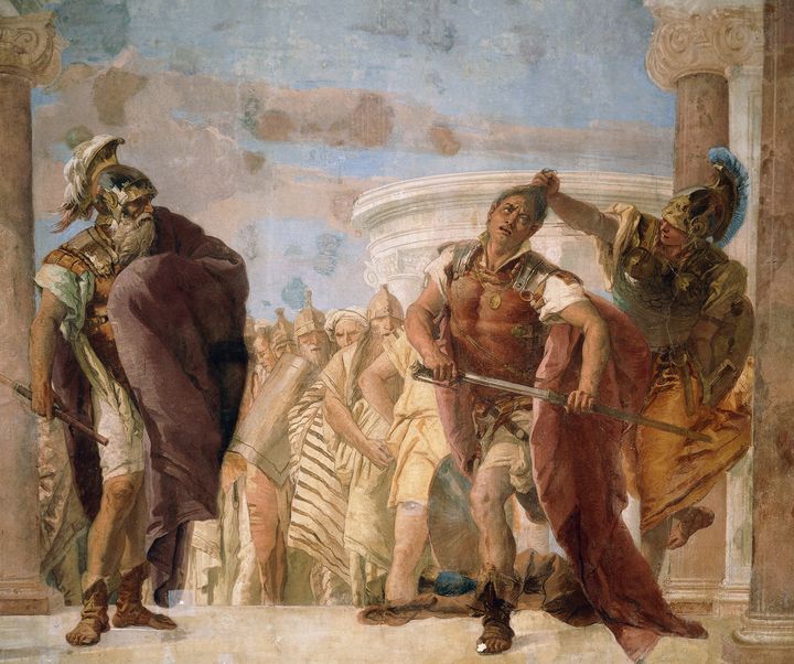 Η θεά Αθηνά αποτρέπει τον Αχιλλέα από το να σκοτώσει τον Αγαμέμνονα.