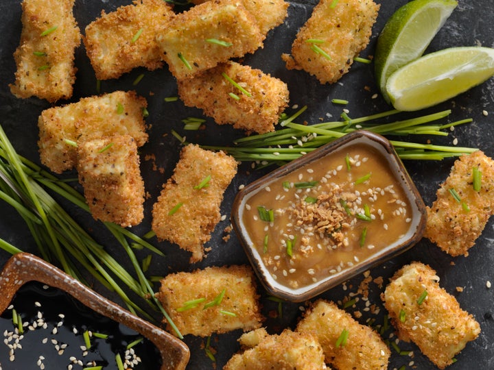 Breaded tofu is a great plant-based dish to make in an air fryer.