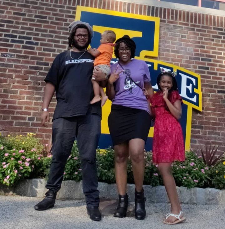 The author's family unit, from left to right: her love, Eric Alan Thornhill Jr., their son, Kismet Thornhill, the author, and their daughter, Aniyah Evans, at La Salle University in 2019.