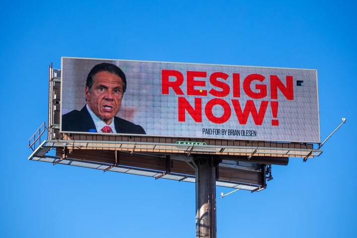 A billboard urging New York Gov. Andrew Cuomo to resign in Albany, New York. 