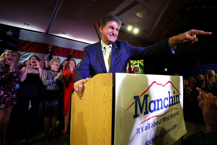 Sen. Joe Manchin (D-W.Va.) celebrates his reelection victory on Nov. 6, 2018. His race is one of a small handful that gave Democrats their current slim Senate majority.