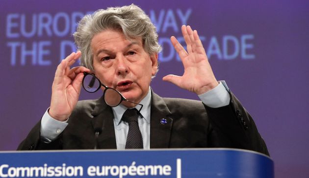 Thierry Breton lors de la présentation de son plan numérique d’ici 2030,le 9 mars 2021 à Bruxelles (Photo d'illustration)