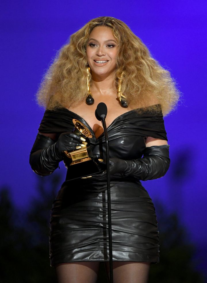 Beyoncé on stage at the Grammys