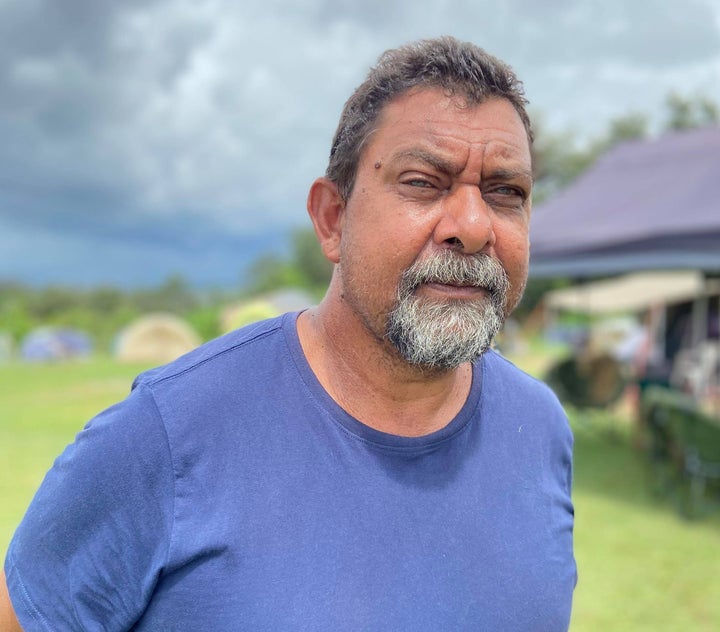 Traditional owner Dale Ruska at the Truth Embassy, North Stradbroke Island.