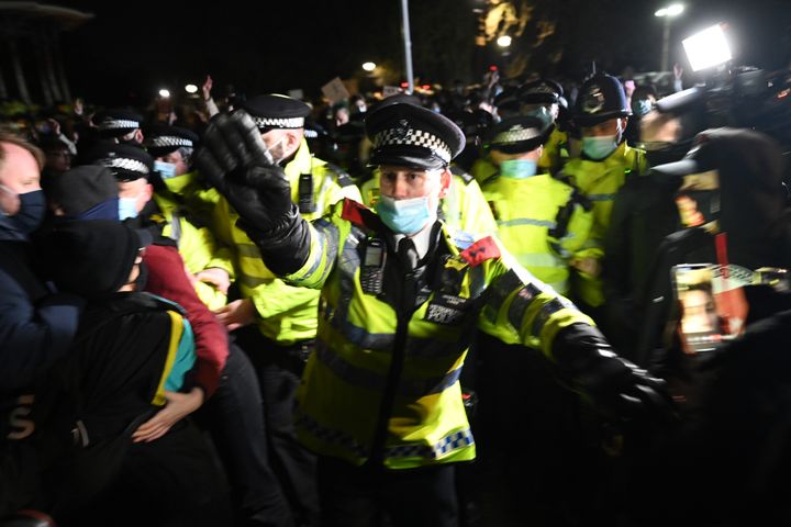Police officers at the protest on Clapham Common