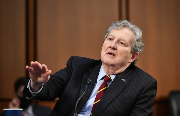 Senator John Kennedy (R-La.) speaks as FBI Director Christopher Wray testifies before the Senate Judiciary Committee on the Jan. 6 insurrection on March 2.