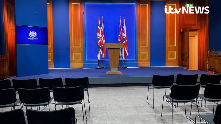 Undated handout photo issued by ITV News of Downing Street's new White-House style media briefing room