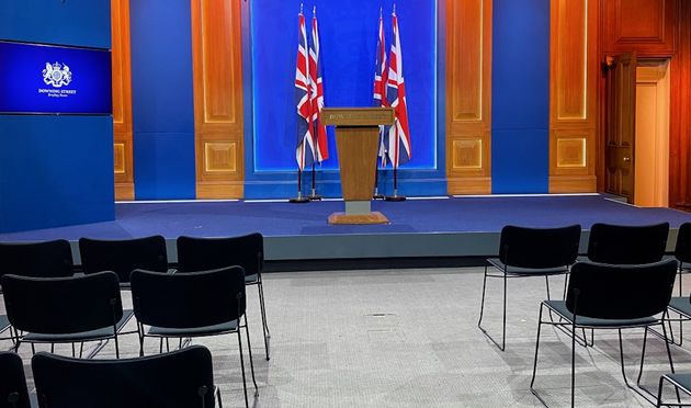 Undated handout photo issued by ITV News of Downing Street's new White-House style media briefing room