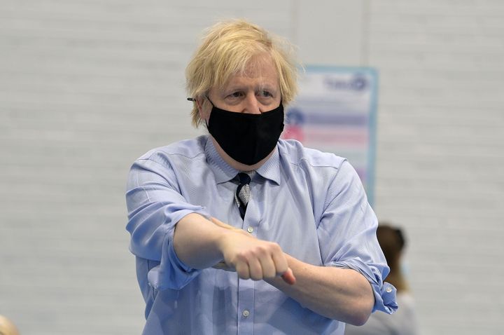 Prime Minister Boris Johnson at a vaccination centre in Northern Ireland
