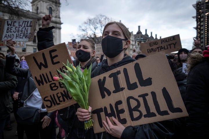 Members of the public protest against the The Police, Crime, Sentencing and Courts Bill 