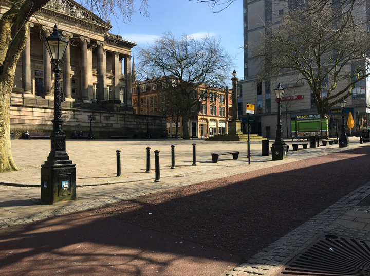 "I took this photo on the Monday after lockdown was announced on the Friday. I work at HMP Preston and always go for a lunchtime walk in the city centre. It was the eeriness and silence that struck me. This area would have been busy with many people walking around and sat in the sun a few days before. I felt sort of privileged to be able to see it, as so many others were locked down in their homes. The sun and warmth almost masked the sadness though." – Steve Worswick, 49, Preston.