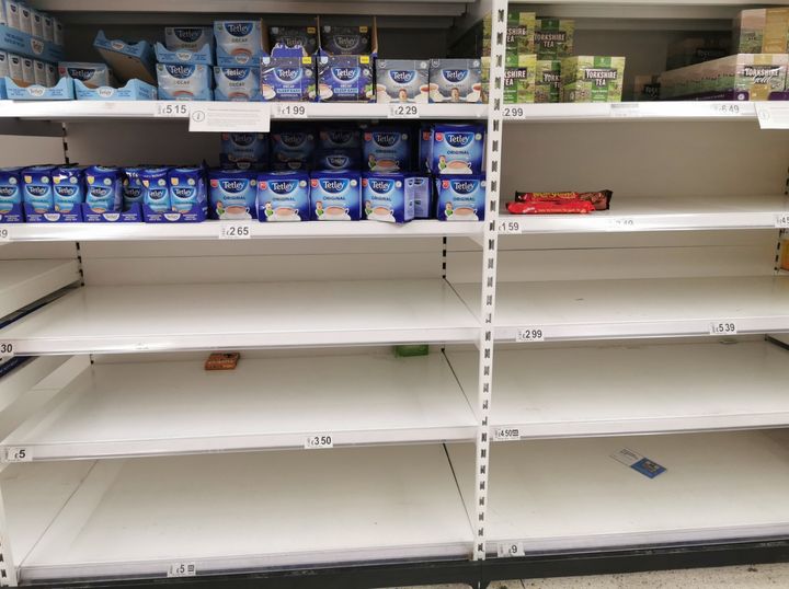 "This was taken March 14 last year, when everyone was panic-buying and every shelf was empty. We found it really funny that every single box of tea was gone, except the Tetley which was untouched. And I'm not a tea drinker so don’t know what's good tea, but it seems it's not Tetley. I kind of love that even in panic-buying situations, people won't lower their tea standards." – Sarah Williamson, 26, Tamworth, Staffordshire.