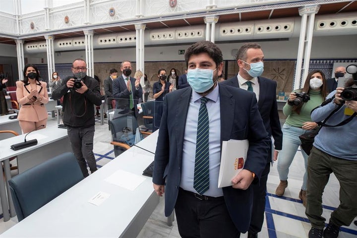 El presidente de Murcia, el popular Fernando López Miras, este miércoles en la Asamblea regional.