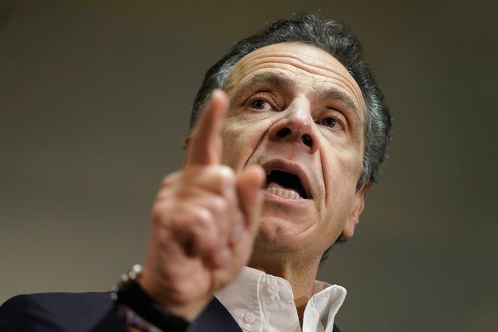 New York Governor Andrew Cuomo speaks before getting vaccinated at the mass vaccination site at Mount Neboh Baptist Church in Harlem on March 17 in New York City.
