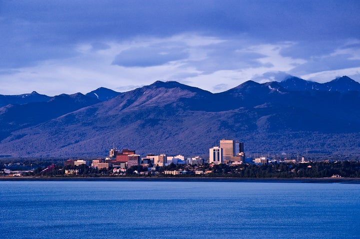 Skyline of Anchorage, Alaska, in 2009.