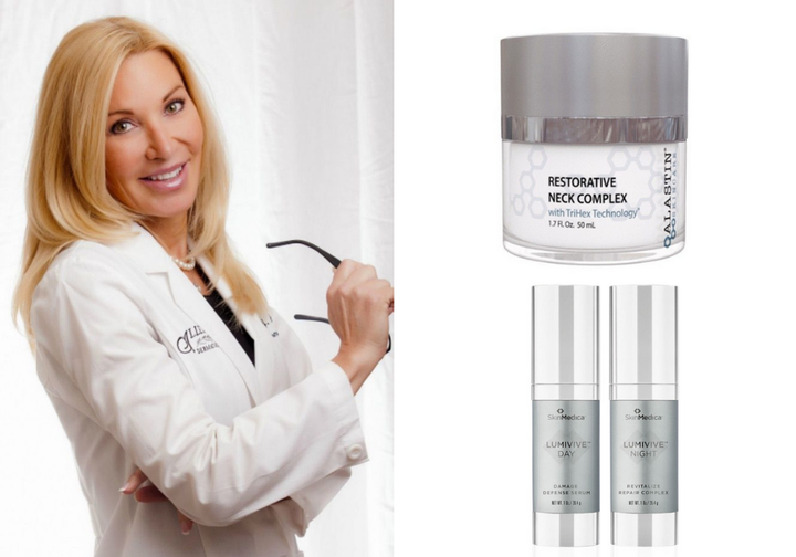 Dr. Janet Allenby uses <a href="https://www.alastin.com/products/restorative-neck-complex" target="_blank" rel="noopener noreferrer">Alastin Restorative Neck Complex with TriHex Technology</a>&nbsp;and the <a href="https://www.skinmedica.com/products/correct/lumivive" target="_blank" rel="noopener noreferrer">SkinMedica Lumivive System</a>.