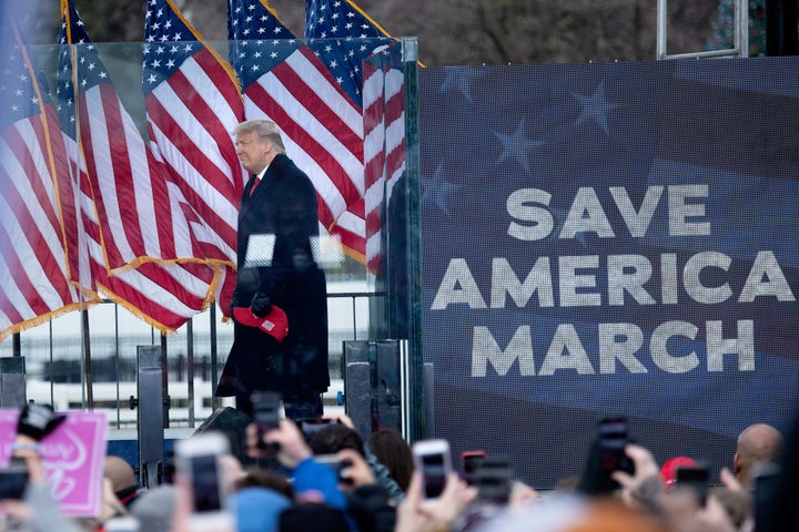 President Donald Trump arrives to speak near the White House on Jan. 6, soon before his supporters marched on the U.S. Capitol and ransacked it in support of his election lies.