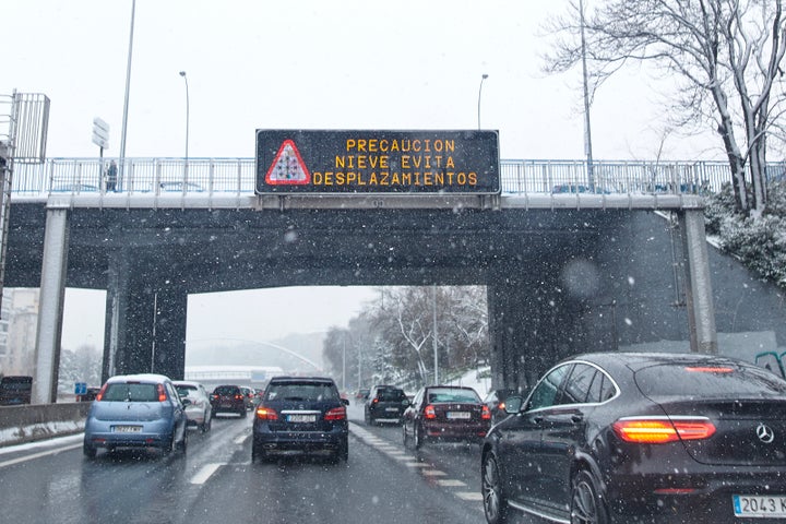 Carreteras madrileñas durante el temporal de Filomena.