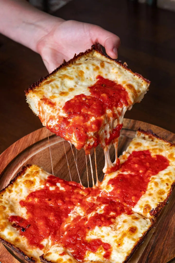 Detroit-Style Pizza: Thick, pillowy, & so cheesy! -Baking a Moment