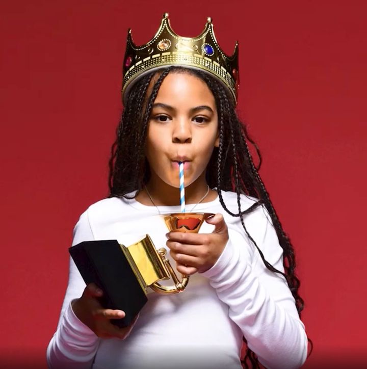 Blue Ivy takes a sip from her first Grammy