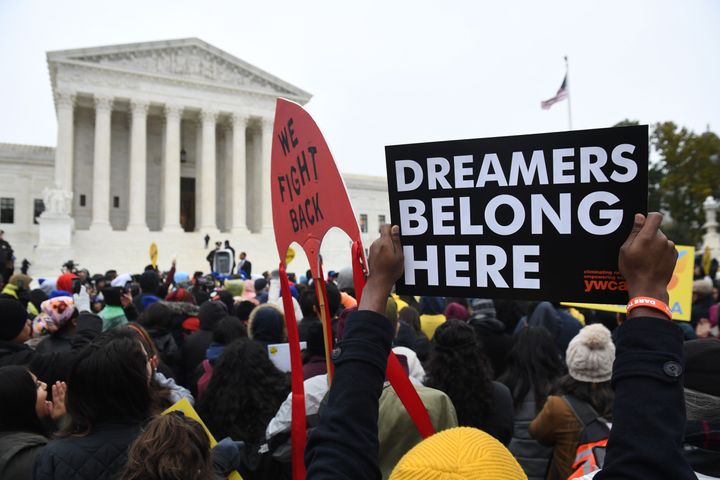 Immigration rights activists take part in a rally in front of the U.S. Supreme Court in Washington, D.C. on Nov. 12, 2019.