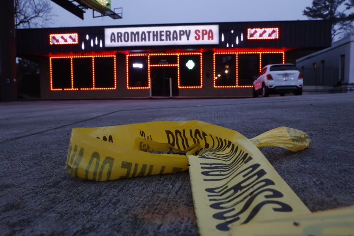 ATLANTA, GEORGIA - MARCH 17:
Aramotherapy Spa, one of three locations where deadly shootings happened yesterday at three day