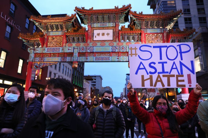 A vigil in response to the Atlanta spa shootings on March 17, 2021 in the Chinatown area of Washington, D.C.&nbsp;